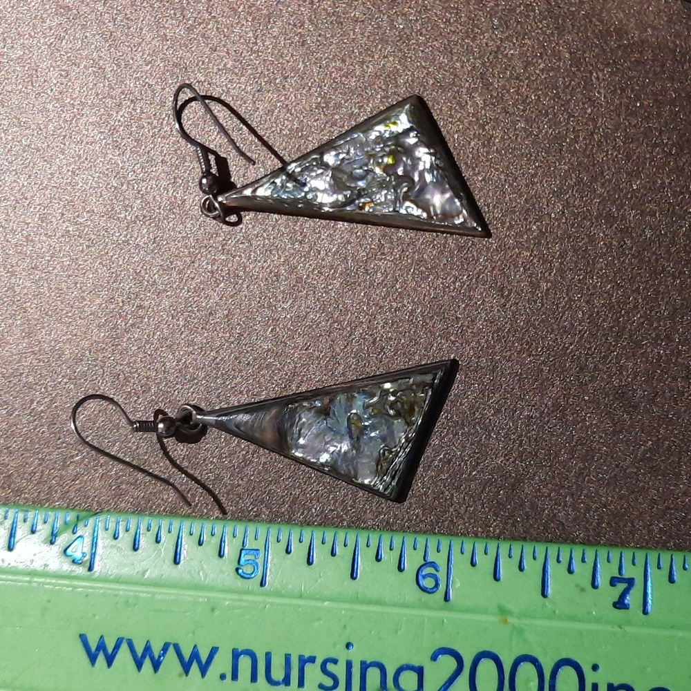 Vintage GENUINE AUTHENTIC SOLID STERLING SILVER ABALONE Drop Earrings MEXICO
